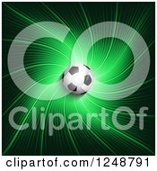 Clipart Of A 3d Soccer Ball Over A Green And Black Spiral Royalty Free Vector Illustration