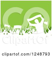 Poster, Art Print Of White Silhouetted Crowd Of Soccer Fans Over Green