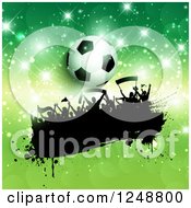 3d Soccer Ball Over A Splatter Crowd Of Fans On Green With Flares