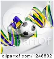 3d Soccer Ball Over A Brazilian Green Yellow And Blue Spiral On Gray