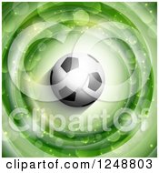 Poster, Art Print Of 3d Soccer Ball Over Green Rings With Flares