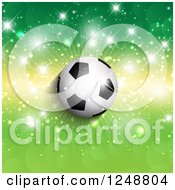 Poster, Art Print Of 3d Soccer Ball Over Green And Yellow With Flares