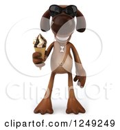 Clipart Of A 3d Brown Lab Dog Wearing Sunglasses And Holding An Ice Cream Cone Royalty Free Illustration