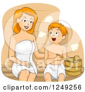 Clipart Of A Mother And Son Sitting In A Sauna Royalty Free Vector Illustration