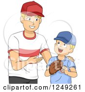 Poster, Art Print Of Happy Father Teaching His Son How To Play Baseball