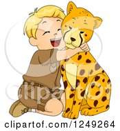 Happy Blond Safari Boy Hugging A Cheetah