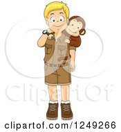 Poster, Art Print Of Happy Blond Safari Boy With A Monkey