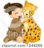 Brunette Safari Girl Hugging A Cheetah