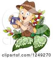 Poster, Art Print Of Blond Safari Girl Taking Pictures In Foliage