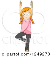 Clipart Of A Red Haired Girl In A Yoga Tree Pose Royalty Free Vector Illustration by BNP Design Studio