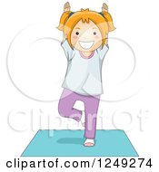 Poster, Art Print Of Red Haired Girl In A Yoga Tree Pose On A Mat