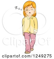 Clipart Of A Caucasian Girl Snoring And Sleepwalking Royalty Free Vector Illustration