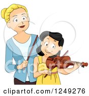 Music Instructor Teaching A Girl How To Play A Violin