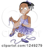 Clipart Of A Happy Black Ballerina Girl Tying Her Laces Royalty Free Vector Illustration