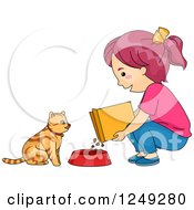 Poster, Art Print Of Girl Feeding Her Cat Dry Food