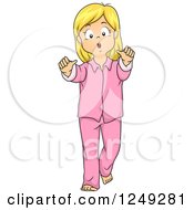 Blond Girl In Pajamas Pretending To Be A Ghost Or Zombie