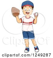Poster, Art Print Of Happy Brunette Boy Playing Baseball
