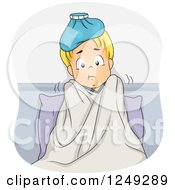 Clipart Of A Sick Blond Boy Shivering In Bed Royalty Free Vector Illustration
