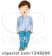 Clipart Of A Brunette Boy Sleep Walking Royalty Free Vector Illustration