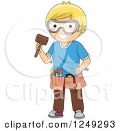 Poster, Art Print Of Blond Boy With Wood Carving Tools