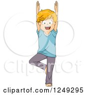 Poster, Art Print Of Happy Boy In A Yoga Tree Pose