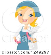 Blond Caucasian Woman Maid With Cleaning Supplies