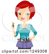 Clipart Of A Red Haired Caucasian Woman Make Up Artist With Tools Royalty Free Vector Illustration