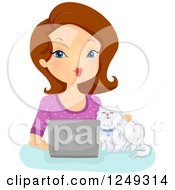 Poster, Art Print Of Brunette Caucasian Woman And Cat Using A Laptop Computer