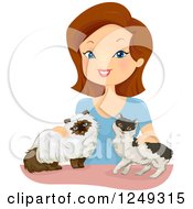 Poster, Art Print Of Brunette Caucasian Woman Petting Her Cats