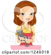 Clipart Of A Brunette Caucasian Woman Pet Shop Owner Holding A Cat Royalty Free Vector Illustration