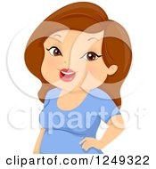 Clipart Of A Chubby Happy Brunette Caucasian Woman Royalty Free Vector Illustration