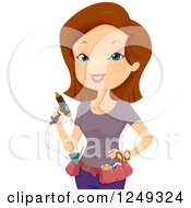 Brunette Caucasian Woman With A Glue Gun And Accessory Belt