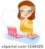Poster, Art Print Of Brunette Caucasian Woman Editor Using A Laptop Computer