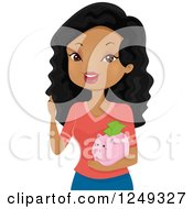 Poster, Art Print Of Happy Black Woman Holding A Thumb Up And A Piggy Bank
