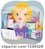 Poster, Art Print Of Blond Caucasian Woman Selling Items Online