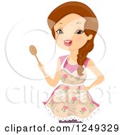 Poster, Art Print Of Brunette Caucasian Woman In An Apron And Holding A Spoon