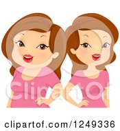 Clipart Of Thin And Chubby Brunette Caucasian Twin Ladies Royalty Free Vector Illustration
