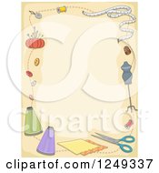 Clipart Of A Background Bordered With Sewing Accessories Royalty Free Vector Illustration