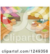 Clipart Of A Farmers Market With Produce Stands Royalty Free Vector Illustration