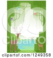 Poster, Art Print Of Background Of Forest Animals And Trees At A Lake