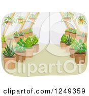 Clipart Of A Background Of Plants In A Green House Royalty Free Vector Illustration