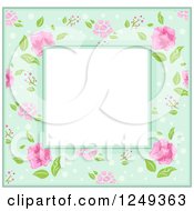 Poster, Art Print Of Green Border With Pink Flowers Around Text Space