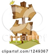 Poster, Art Print Of Yellow Bird On A Stand With Wooden Arrow Signs