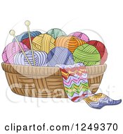 Basket Of Yarn And Knitting Needles