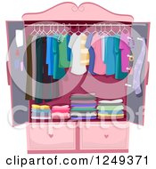 Pink Wardrobe Armoire Closet With Clothing