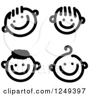 Poster, Art Print Of Black And White Sketched Happy Boy Faces