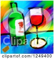 Poster, Art Print Of Painting Of Red Wine In A Glass By A Bottle