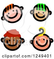 Clipart Of Sketched Happy Boy Faces Royalty Free Illustration