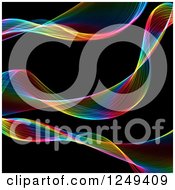 Poster, Art Print Of Background Of Colorful Fractal Ribbon Waves On Black