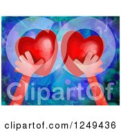 Clipart Of A Painting Of Hands Reaching For Love Hearts Royalty Free Illustration